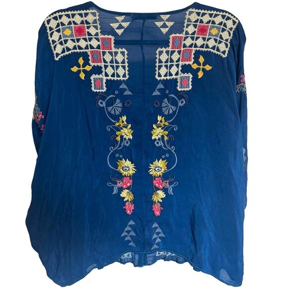 Johnny Was Navy Floral Embroidered Top - Picture 9 of 15